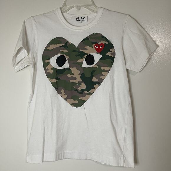 Comme des Garcons PLAY Camo heart crew neck white tshirt japan Large - Picture 1 of 5